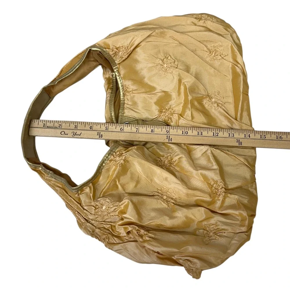 NWT‎ Chateau Shoulder Bag Womens Gold Satin Hobo Purse Ruched Metallic Evening